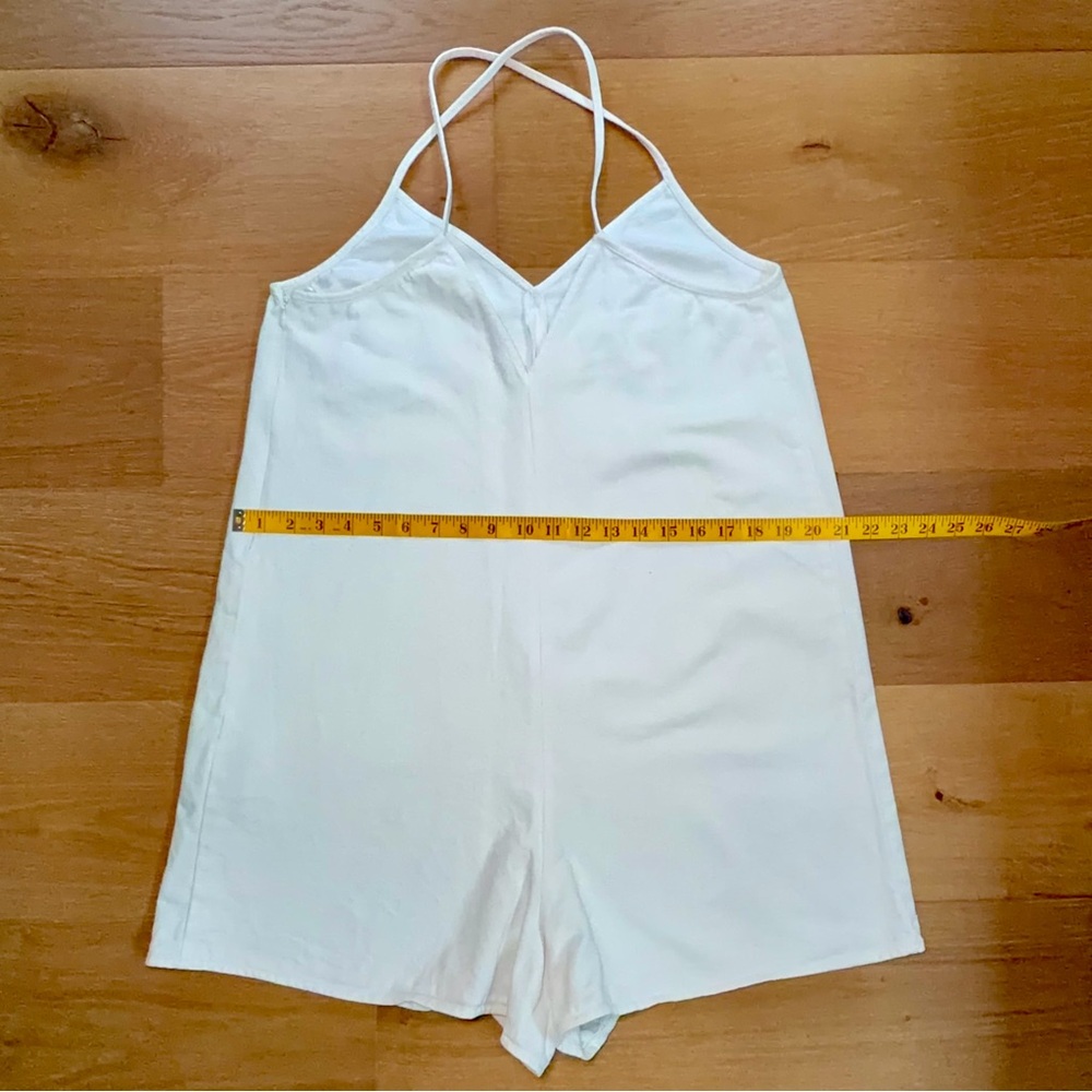 Zara White Boho Strappy Denim Romper Shorts EUC Women's XL Jumpsuit - Picture 5 of 7